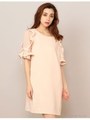 シースルースリーブラッフルワンピース/ベージュ