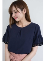 シフォンレーススリーブブラウス/ネイビー(120)