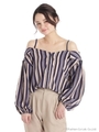 ストライプオフショルダーブラウス/ブルー