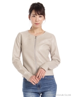 ノーカラー合皮ジャケット/ライトグレー