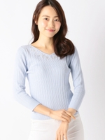 ビーズ刺繍リブニット/ピンク系