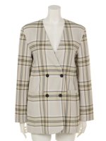 ワイドチェックノーカラージャケット/YLW