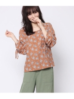 小花柄シャーリングブラウス/ベージュ(005)