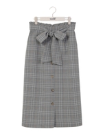 前ボタンハイウエストナロースカート/ブラック