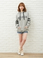 袖ライン ボックスロゴ チュニック パーカー/グレー/クロ
