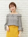 柄オフショルブラウス/クロ/ギンガム