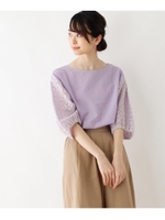 パンチングレース フレンチリネンブラウス/ロイヤルパープル(082)