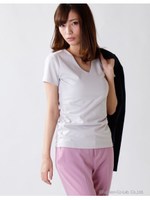 前2重VネックＴシャツ/ライトグレー