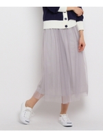 【洗える】【ウエストゴム】チュールギャザースカート/ライトグレー(011)