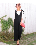 【CHILLE】ショルダーリボン切替オールインワン/ピンク(008)