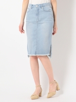 脇スリットデニムタイトミモレ/ライトブルー