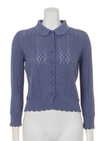 ラウンドカラーアイレットカーディガン/ライトブルー