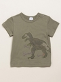 BABY ダイナソーアップリケ付き半袖Tシャツ/カーキ
