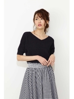 ゆるＶ地柄ニット/ネイビー(120)