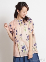 コットンシフォン　デイジー刺しゅうプリントMIX　ブラウス/ピンク