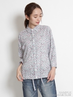 コットンリネン小花プリントシャツブラウス/ホワイト