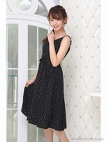 ボタン使いミディ丈キャミワンピ/クロ