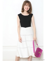 レースラインフレアワンピース/ブラックミックス