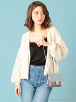 袖透かし編みボリュームカーディガン/オフホワイト