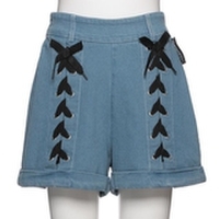 【25%OFF】レースアップデニムショートパンツ