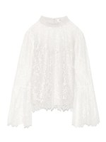 サテンカラーレースブラウス/WHT