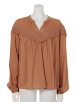 レースギャザーコットンブラウス/ベージュ