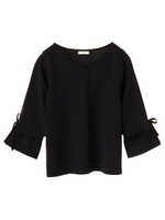 ・カットジョーゼット袖スリットプルオーバー/ブラック