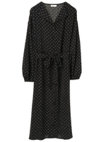 ・ドットプリント開襟ガウン/ブラック