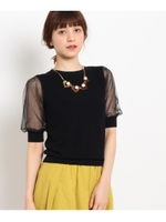 ドットチュールスリーブニット/ブラック(019)