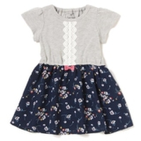 天竺×花柄シフォンワンピース