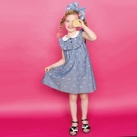 フルーツ柄衿つきデニム調ワンピース