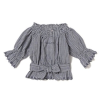 リボンベルトつきシャーリングオフショルダーブラウス