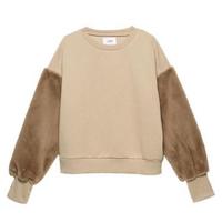 【30%OFF】【LIEN】袖フェイクファー切り替え裏起毛トレーナー