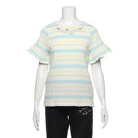 【50%OFF】お花モチーフつきボーダー柄テレコTシャツ