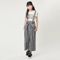 【50%OFF】サスペンダーつきストライプ柄デニムワイドパンツ