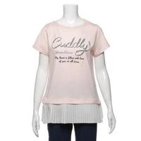【50%OFF】裾プリーツ切り替えロゴ入りTシャツ