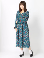 [18AW 新作アイテム]プリント柄ウエストシャーリングワンピース/花柄