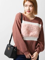 WEGO/ファー切り替えニット