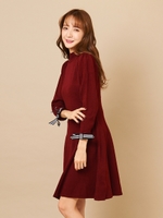 7分リボンニットワンピース/レッド