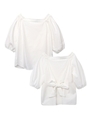 BACK RIBBON PUFF SLEEVE BLOUSE/ホワイト