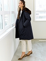 CS ポリエステルフード　ロング　ダウン　コート/NAVY