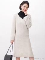 FOX混ニュアンスVネックワンピース/ベージュ