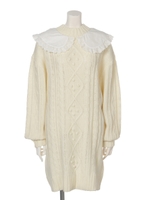 FRILL COLLAR CABLE KNIT OP/IVORY