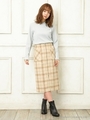 Frontジップシャギーチェックナロースカート/オフホワイト/A