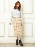 Frontジップシャギーチェックナロースカート/オフホワイト/A