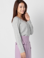 Vネックバック装飾ニット/ライトグレー