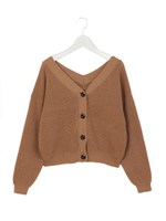 VネックワッフルNTカーデ/L.ブラウン