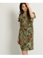 [L]【洗える】ボタニカル切り替えワンピース/カーキ(127)