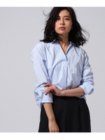 [L]【洗える】切り替えストライプシャツ/サックス(390)