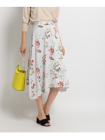 [L]フラワー×ストライプフレアミモレスカート/ホワイト(101)